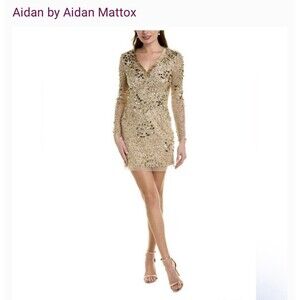 Aiden Mattox Gold Beaded Sequins Formal Dress